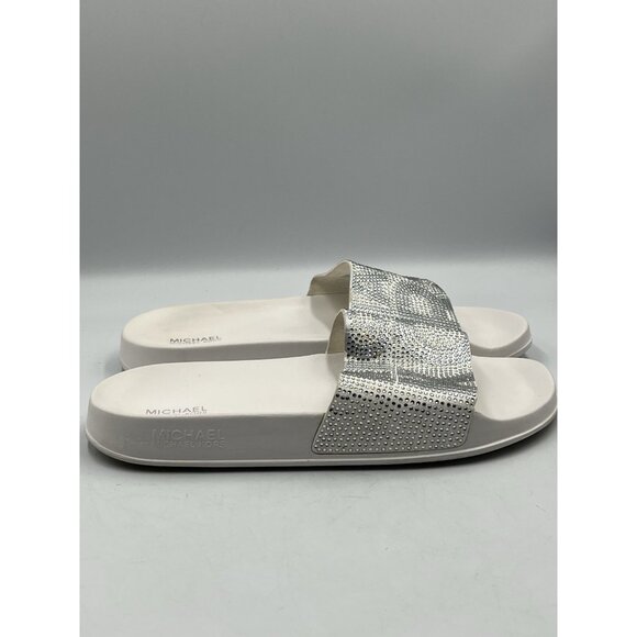 michael kors white crystal logo slide sandals,  no box , 9m WHITE&SILVER  SEE AL - Picture 14 of 16